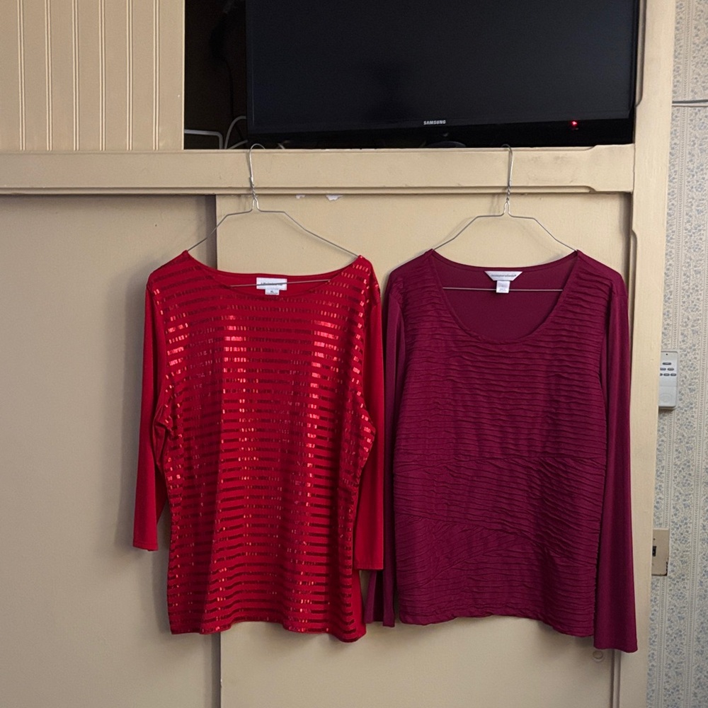 Selling as two items. Red Striped Long Sleeve Top and burgundy long sleeve top